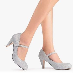 J. Adams Mary Jane silver glitter scalloped pumps